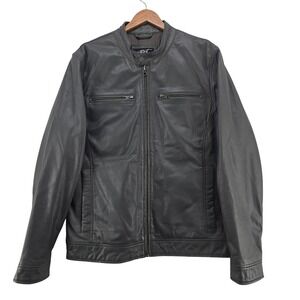 BLACK Rivet Mens Genuine Leather Motorcycle Jacket Gray Size L Zip Pockets